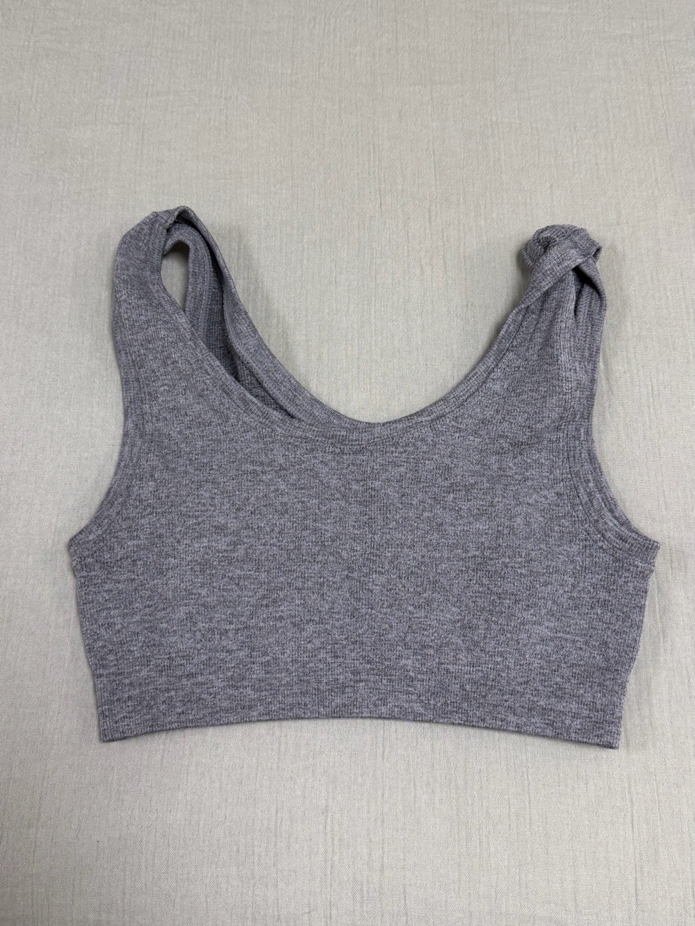 Calvin Klein Heather Gray Ribbed Knot-Strap Crop Tank